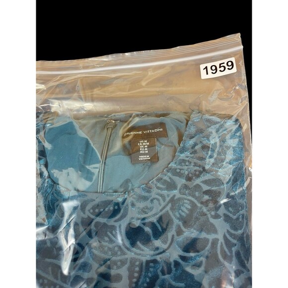 Adrienne Vittadini M Teal Blue Velvet Burnout Floral Long Bell Sleeve Dress - Picture 12 of 12